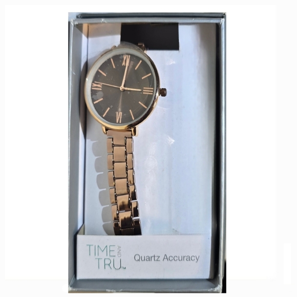 🆕Time and Tru Women's 20mm Brown Leather Wristwatch, Rose Gold & Brown - Picture 1 of 3